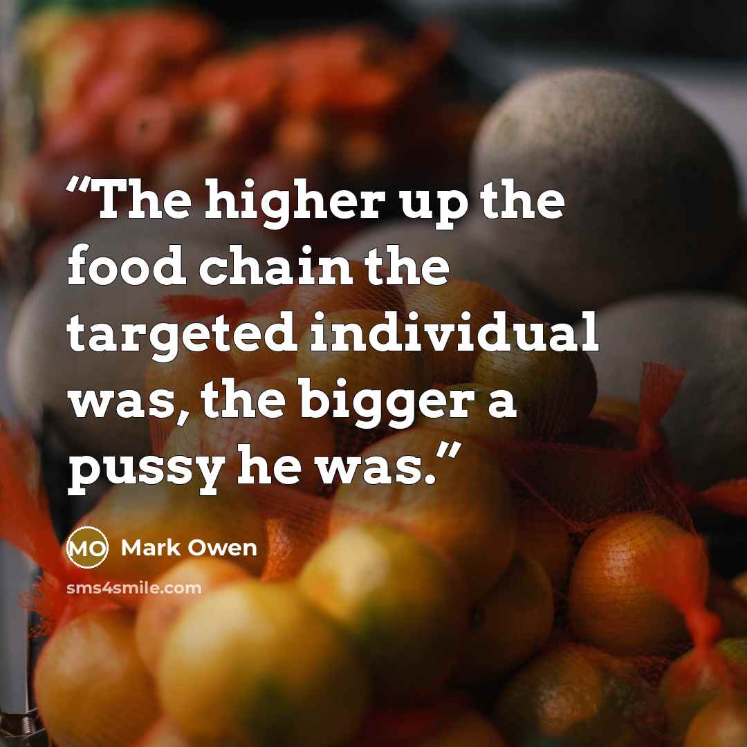 “The higher up the food chain the targeted individual was, the bigger a pussy he was.” quote by Mark Owen