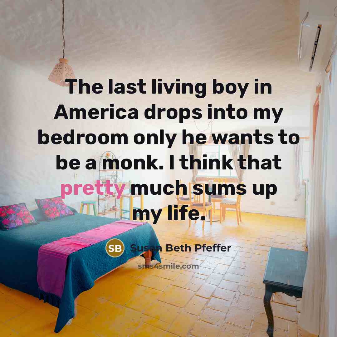 “The last living boy in America drops into my bedroom…” quote by Susan Beth Pfeffer