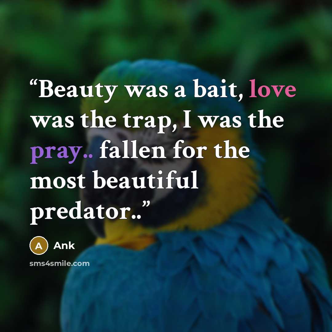 “Beauty was a bait, love was the trap, I was the pray.. fallen for the most beautiful predator..” quote by ank