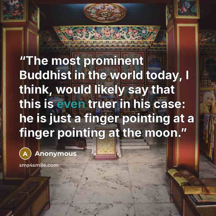 “The most prominent Buddhist in the world today, I think, would likely say that this is even truer in his case: he is just a finger pointing at a finger pointing at the moon.” quote by Anonymous