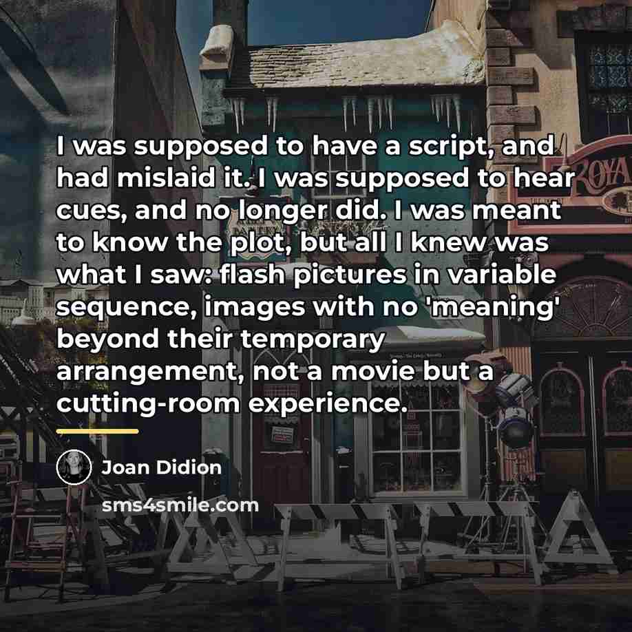 “I was supposed to have a script, and had mislaid…” quote by Joan Didion