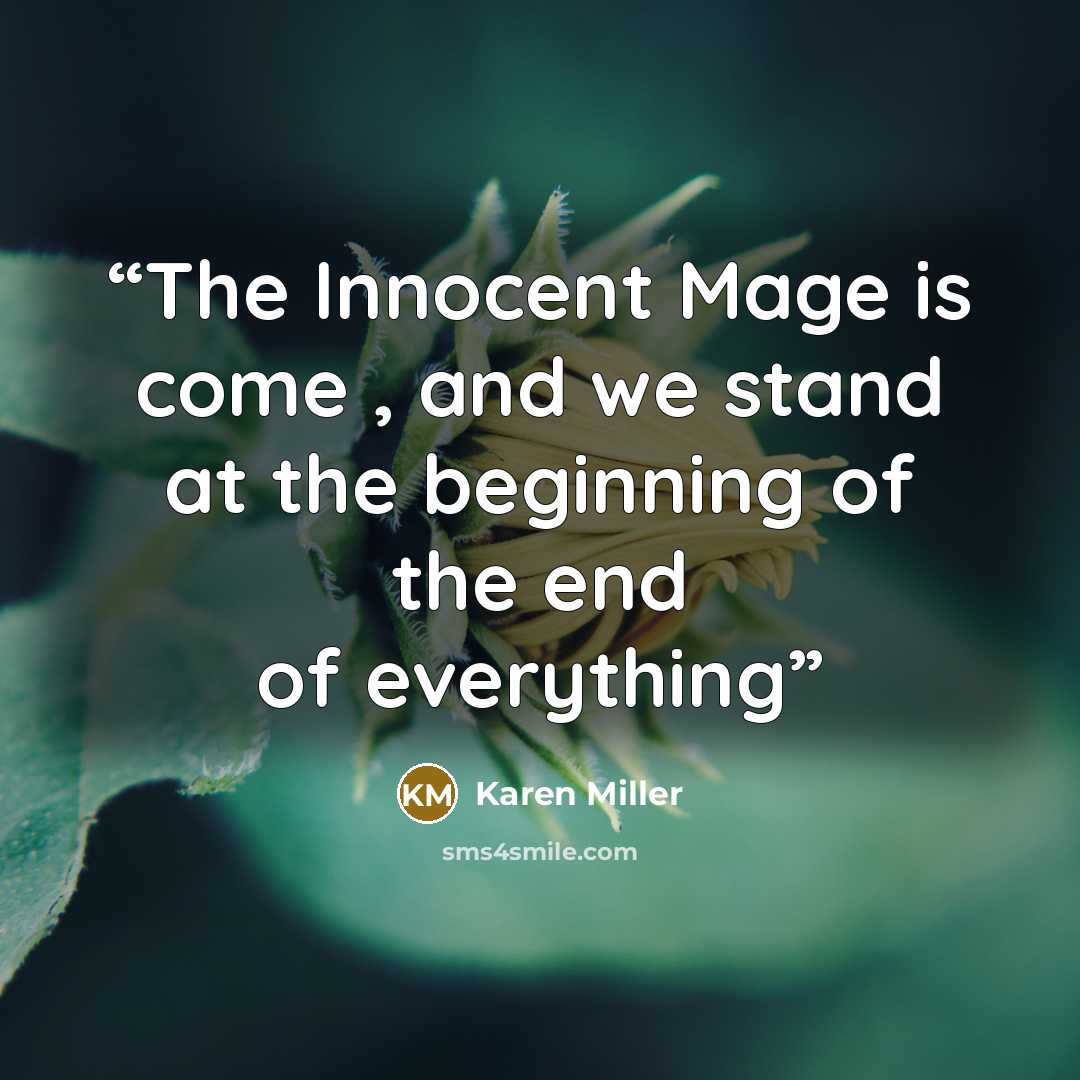 “The Innocent Mage is come , and we stand at the beginning of the end of everything” quote by Karen Miller