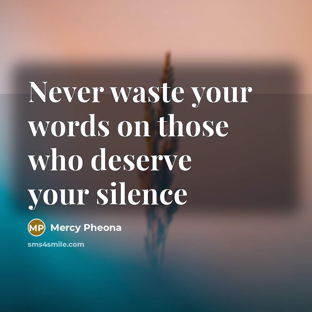 “Never waste your words on those who deserve your silence…” quote by Mercy Pheona