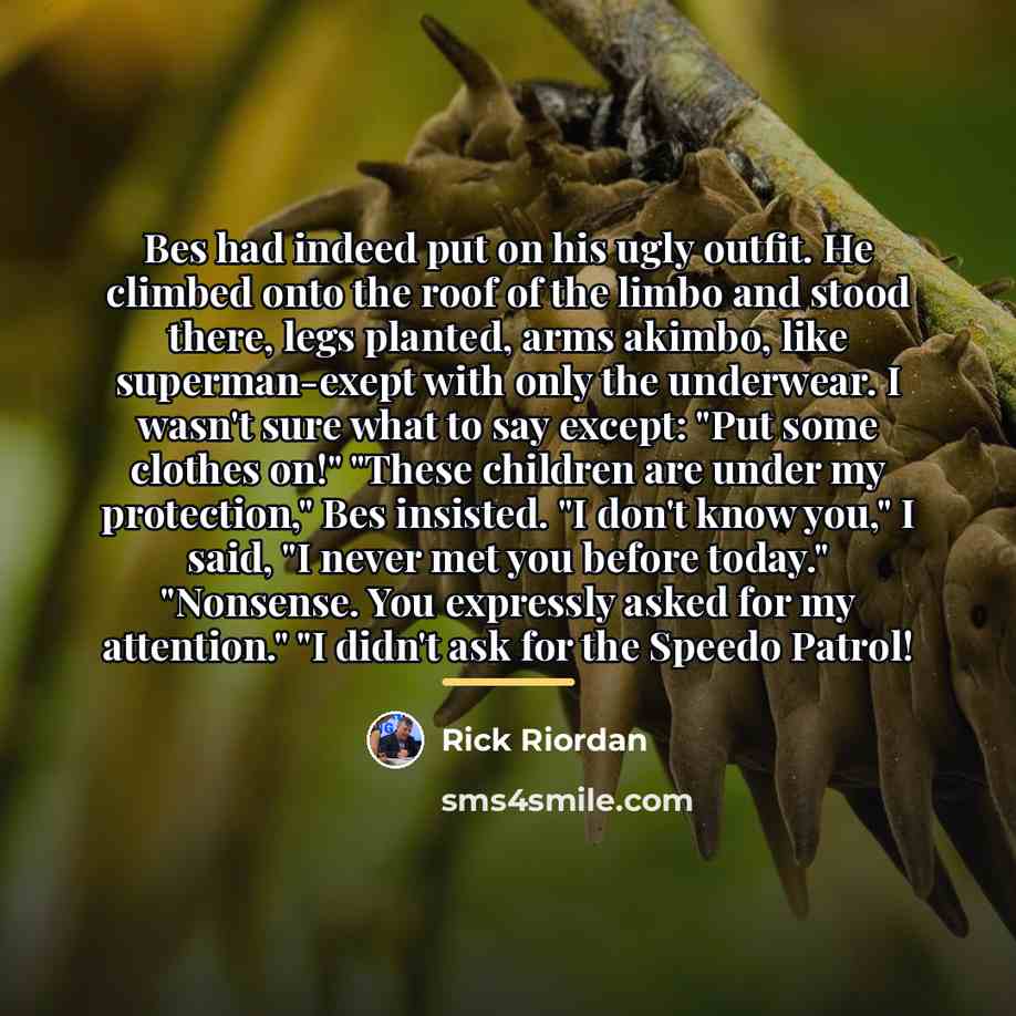 “Bes had indeed put on his ugly outfit. He climbed…” quote by Rick Riordan