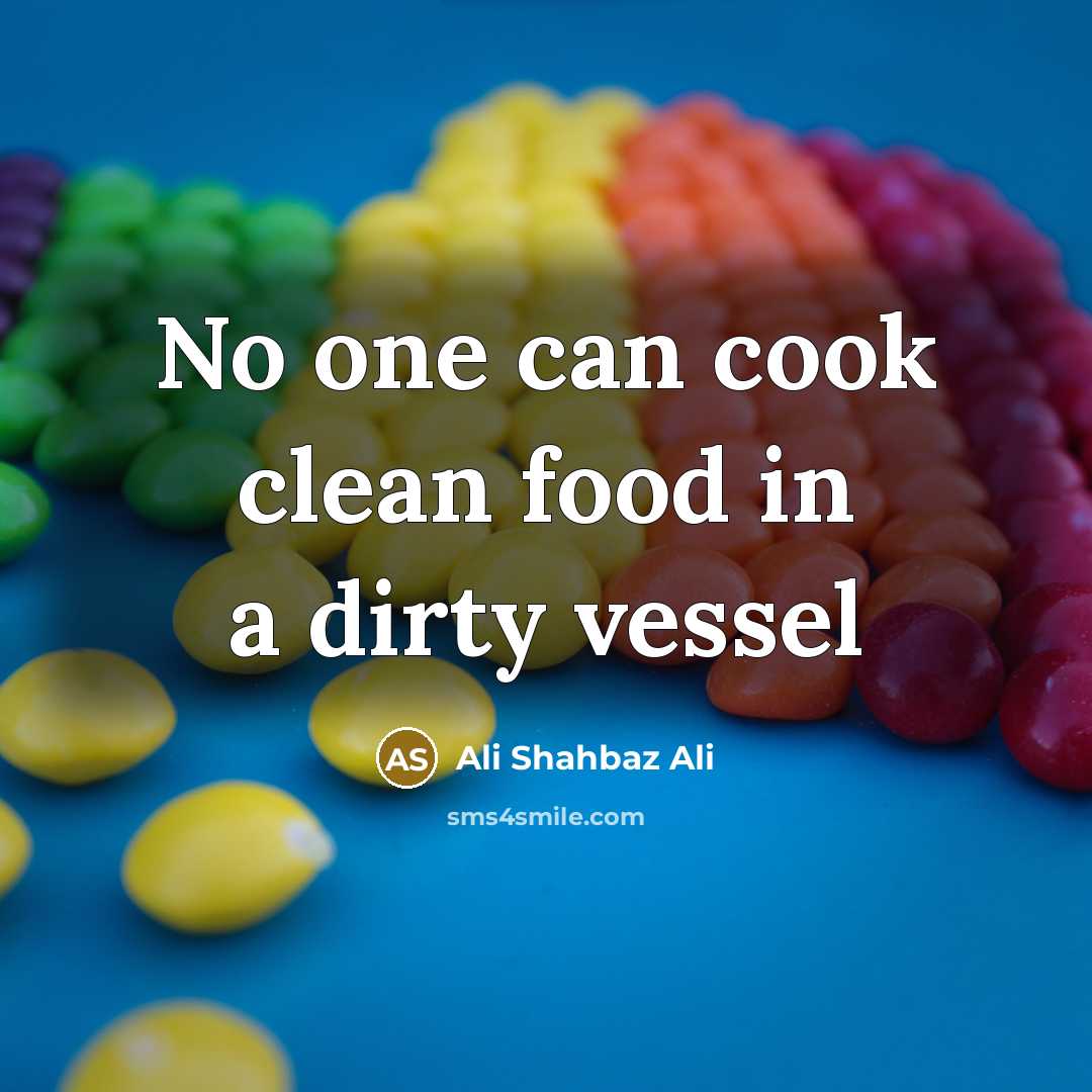“No one can cook clean food in a dirty vessel” quote by Ali Shahbaz Ali
