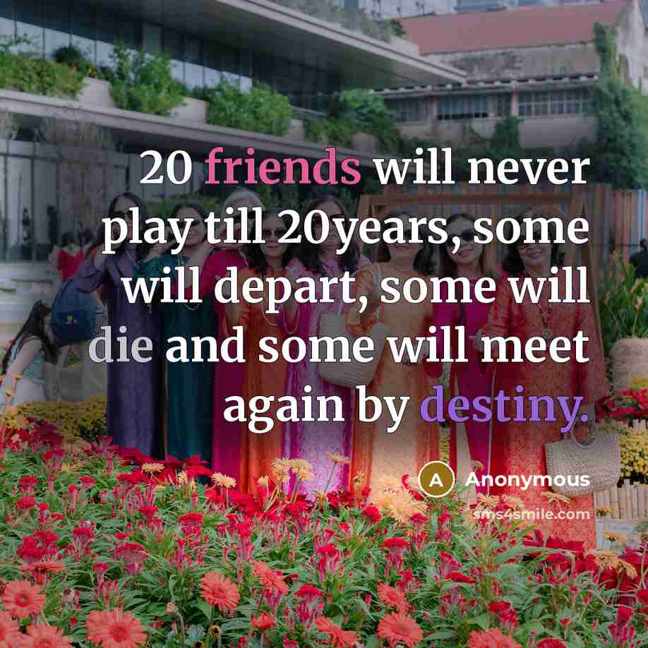 “20 friends will never play till 20years, some will depart, some will die and some will meet again by destiny.” quote by Anonymous