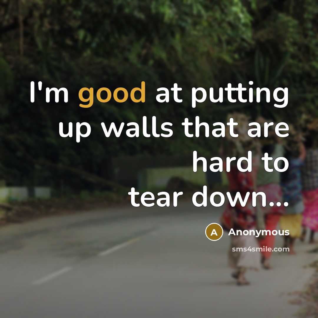 “I'm good at putting up walls that are hard to…” quote by Anonymous