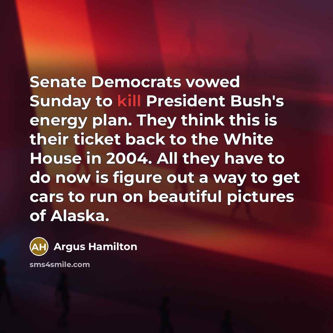 “Senate Democrats vowed Sunday to kill President Bush's energy plan.…” quote by Argus Hamilton