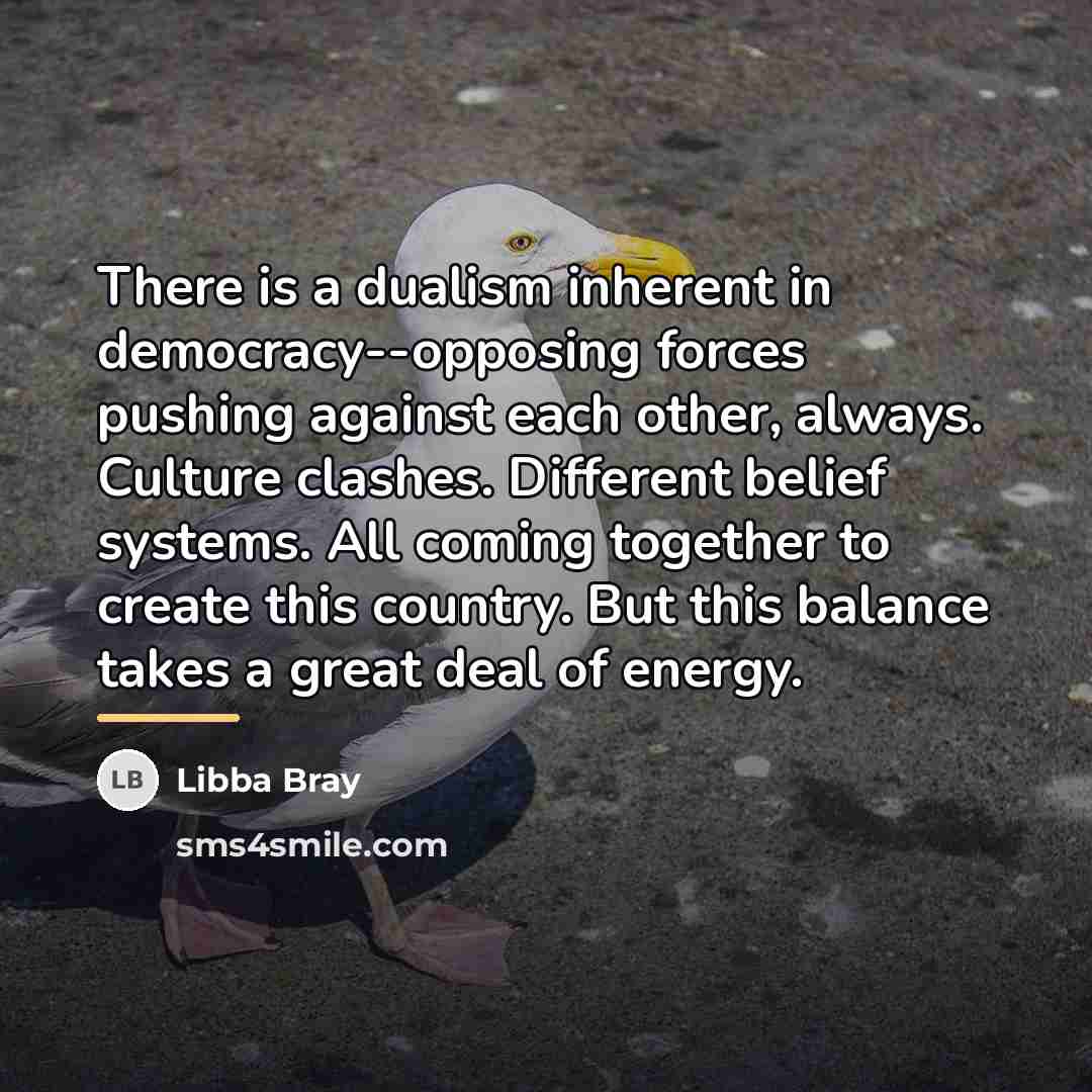 “There is a dualism inherent in democracy--opposing forces pushing against…” quote by Libba Bray