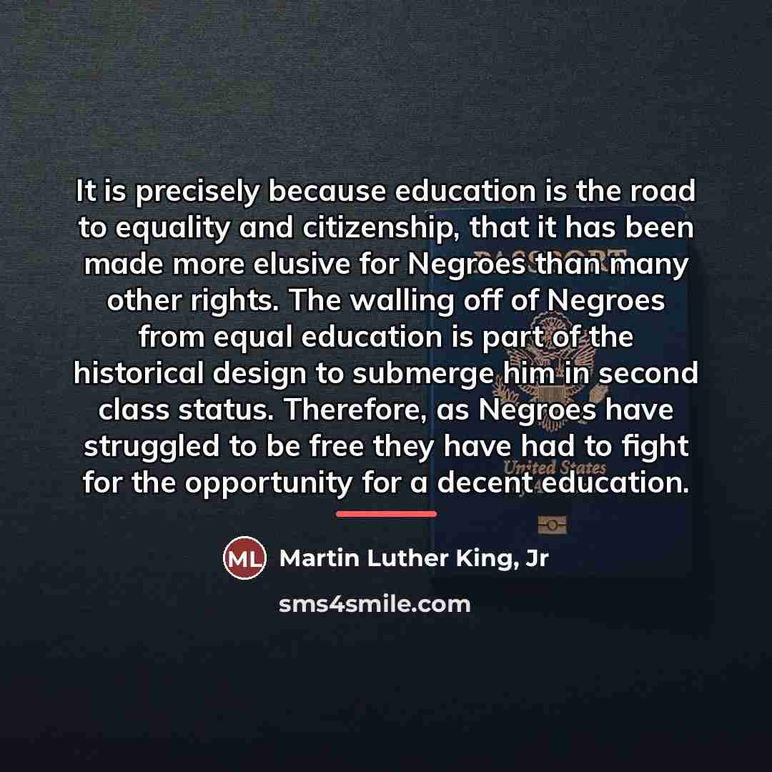 “It is precisely because education is the road to equality…” quote by Martin Luther King, Jr