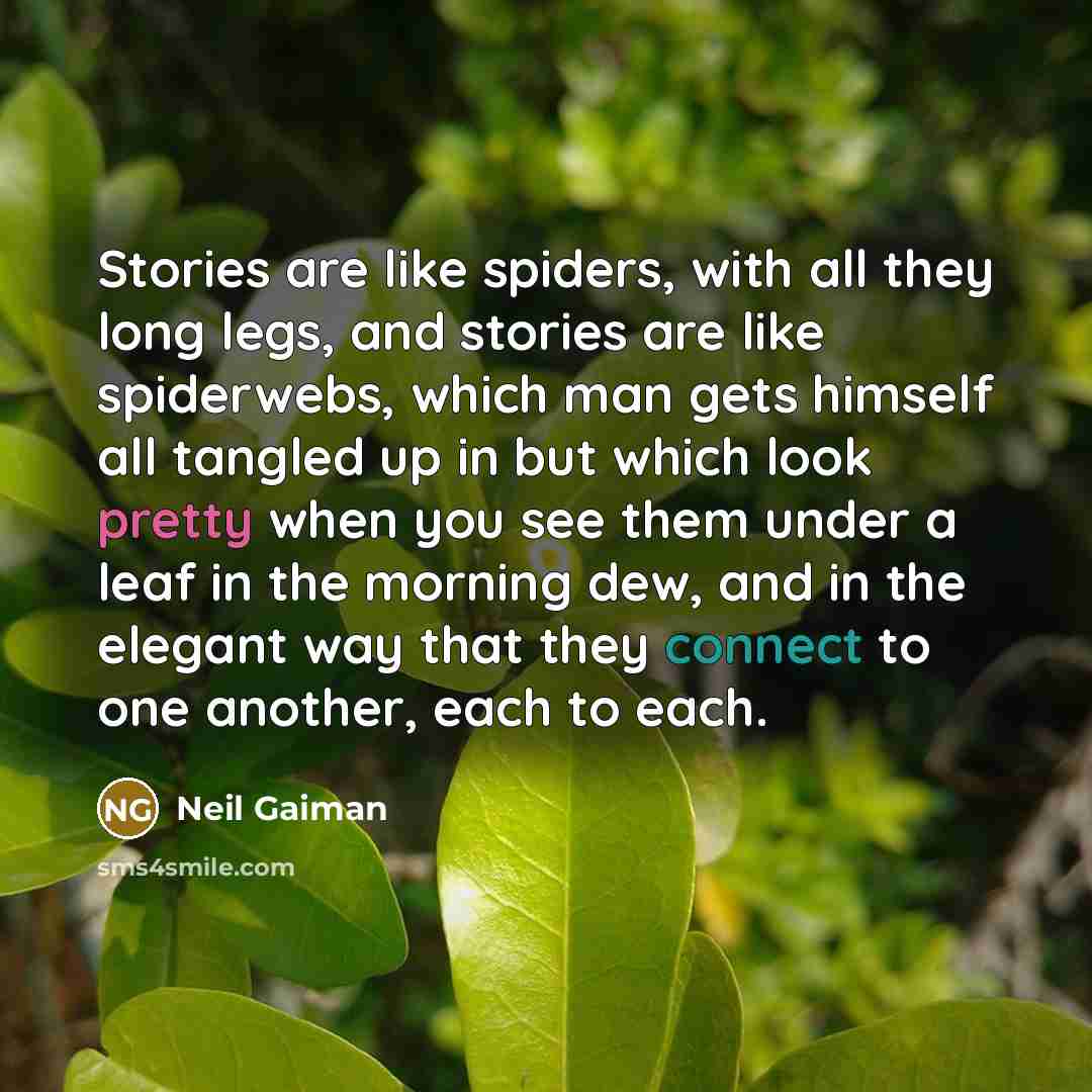 “Stories are like spiders, with all they long legs, and…” quote by Neil Gaiman