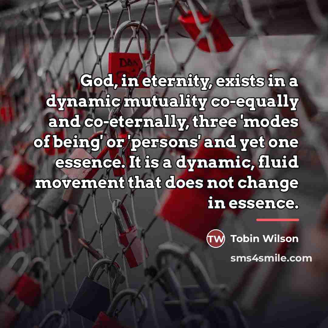 “God, in eternity, exists in a dynamic mutuality co-equally and…” quote by Tobin Wilson