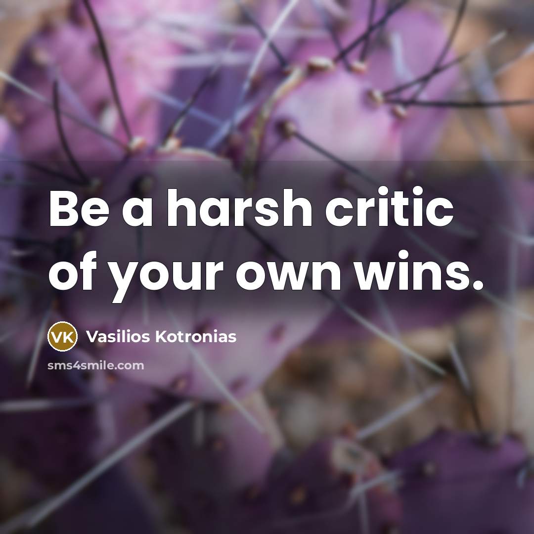 “Be a harsh critic of your own wins.” quote by Vasilios Kotronias