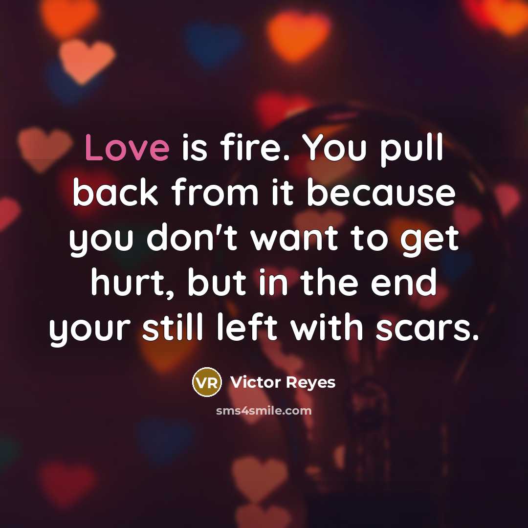 “Love is fire. You pull back from it because you…” quote by Victor Reyes