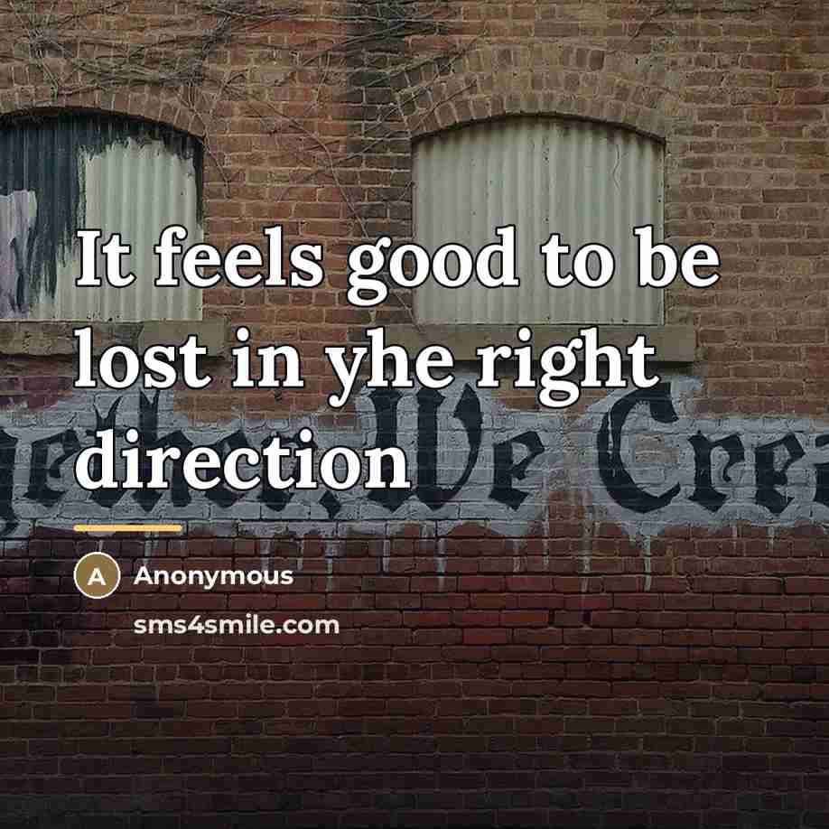 “It feels good to be lost in yhe right direction…” quote by Anonymous