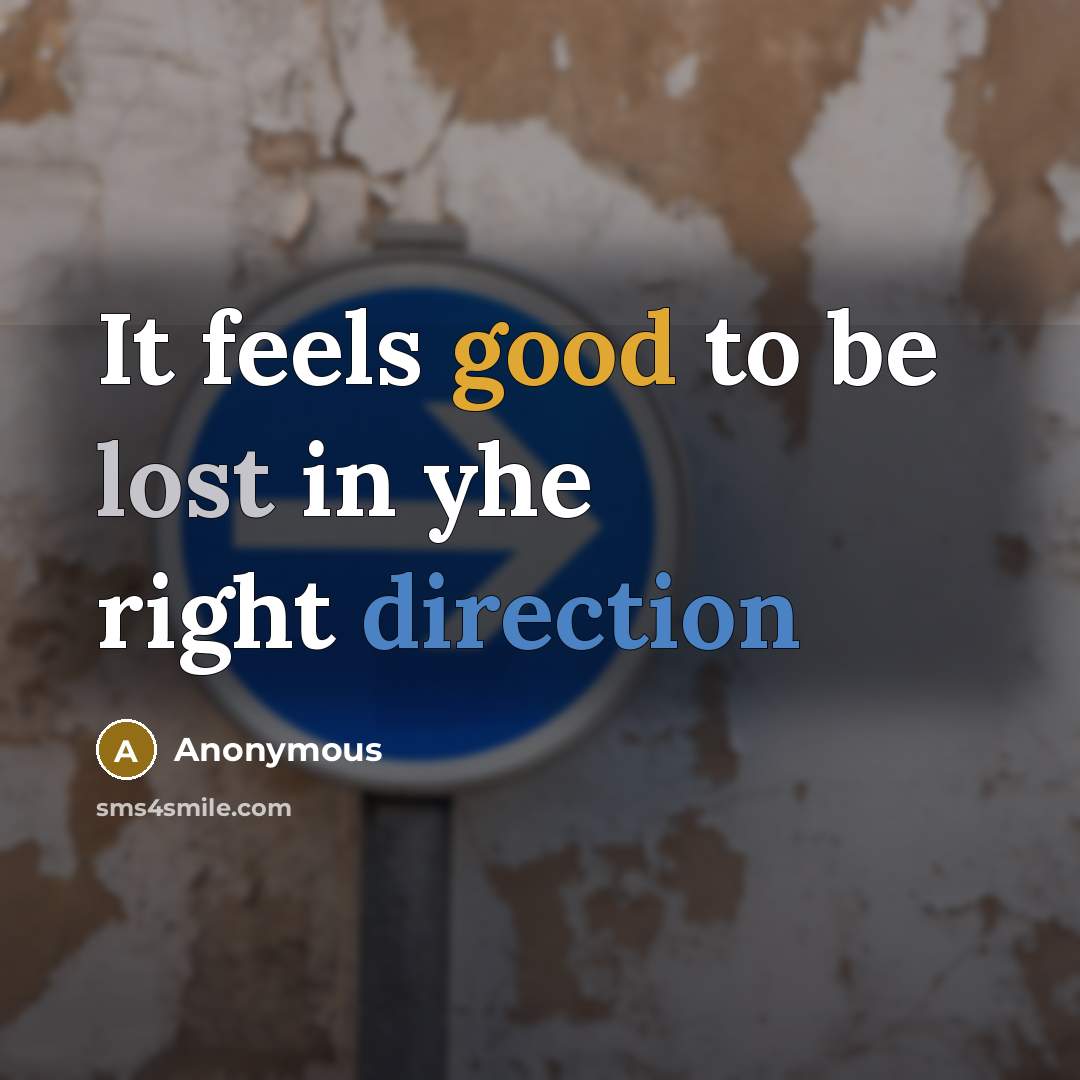 “It feels good to be lost in yhe right direction” quote by Anonymous