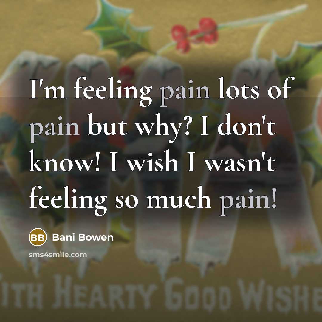 “I'm feeling pain lots of pain but why? I don't know! I wish I wasn't feeling so much pain!” quote by Bani Bowen