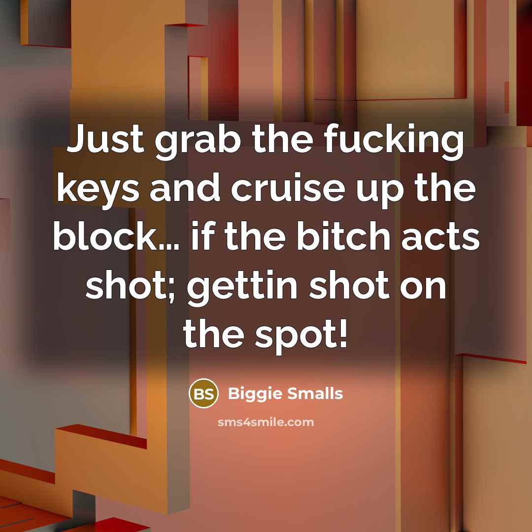 “Just grab the fucking keys and cruise up the block....…” quote by Biggie Smalls