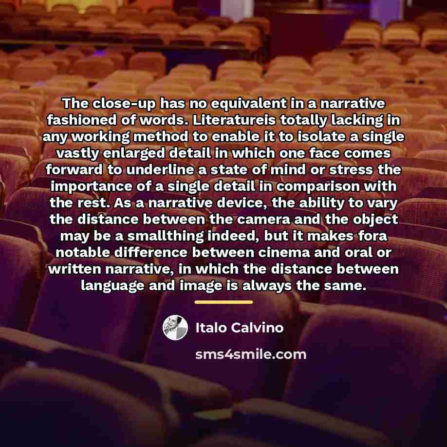 “The close-up has no equivalent in a narrative fashioned of…” quote by Italo Calvino