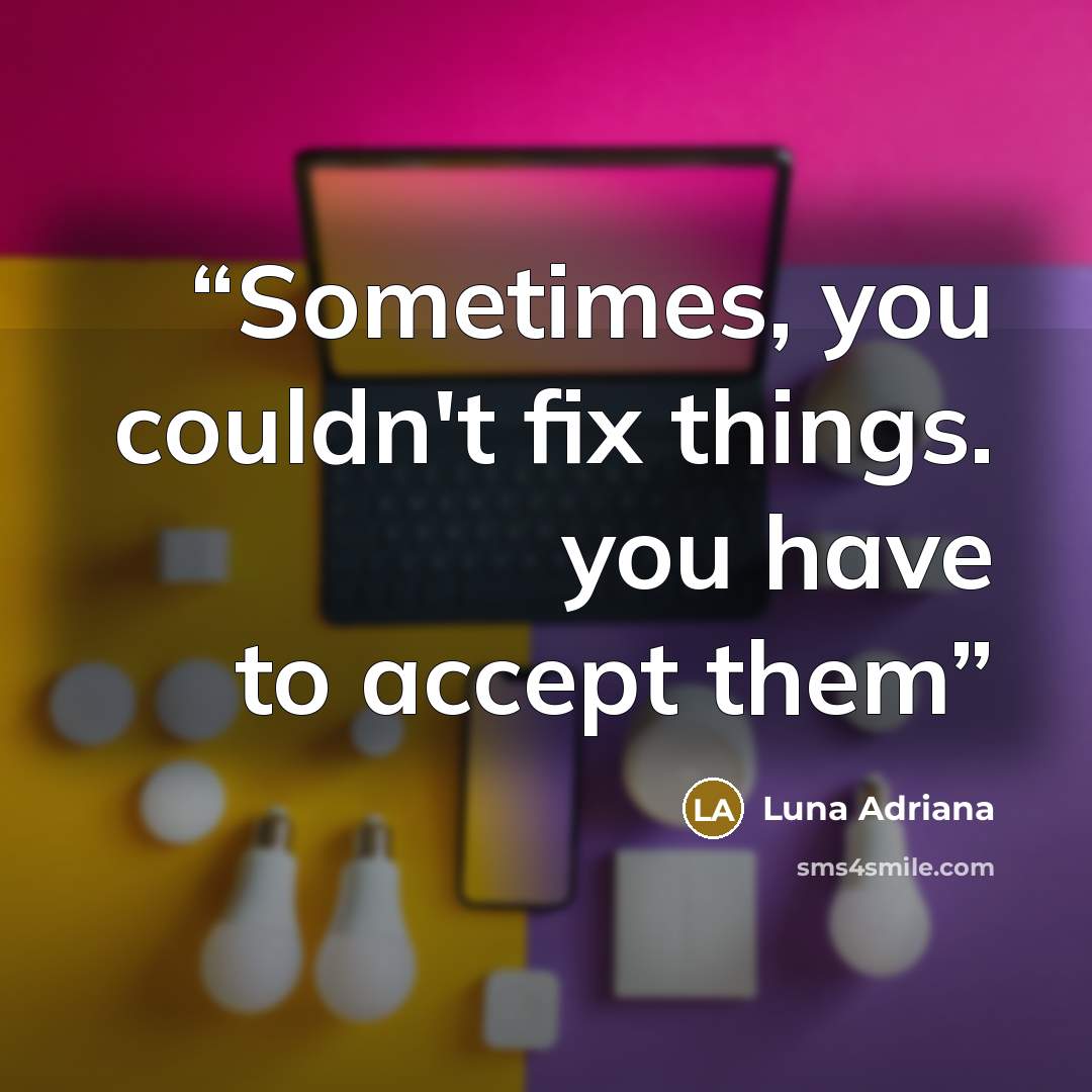 “Sometimes, you couldn't fix things. you have to accept them” quote by Luna Adriana