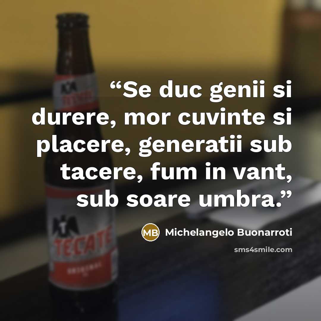 “Se duc genii si durere, mor cuvinte si placere, generatii sub tacere, fum in vant, sub soare umbra.” quote by Michelangelo Buonarroti