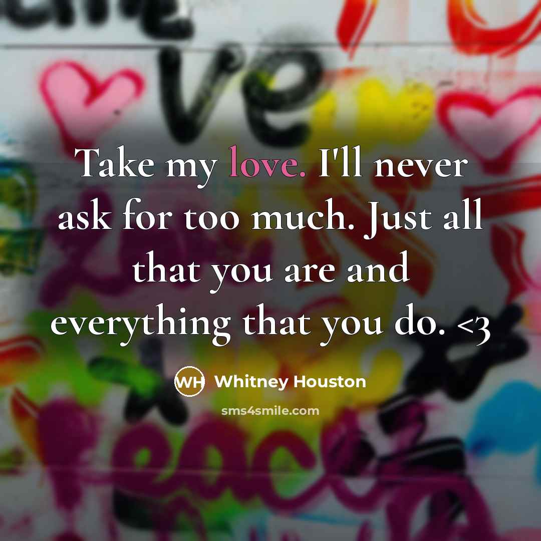 “Take my love. I'll never ask for too much. Just all that you are and everything that you do.” quote by Whitney Houston
