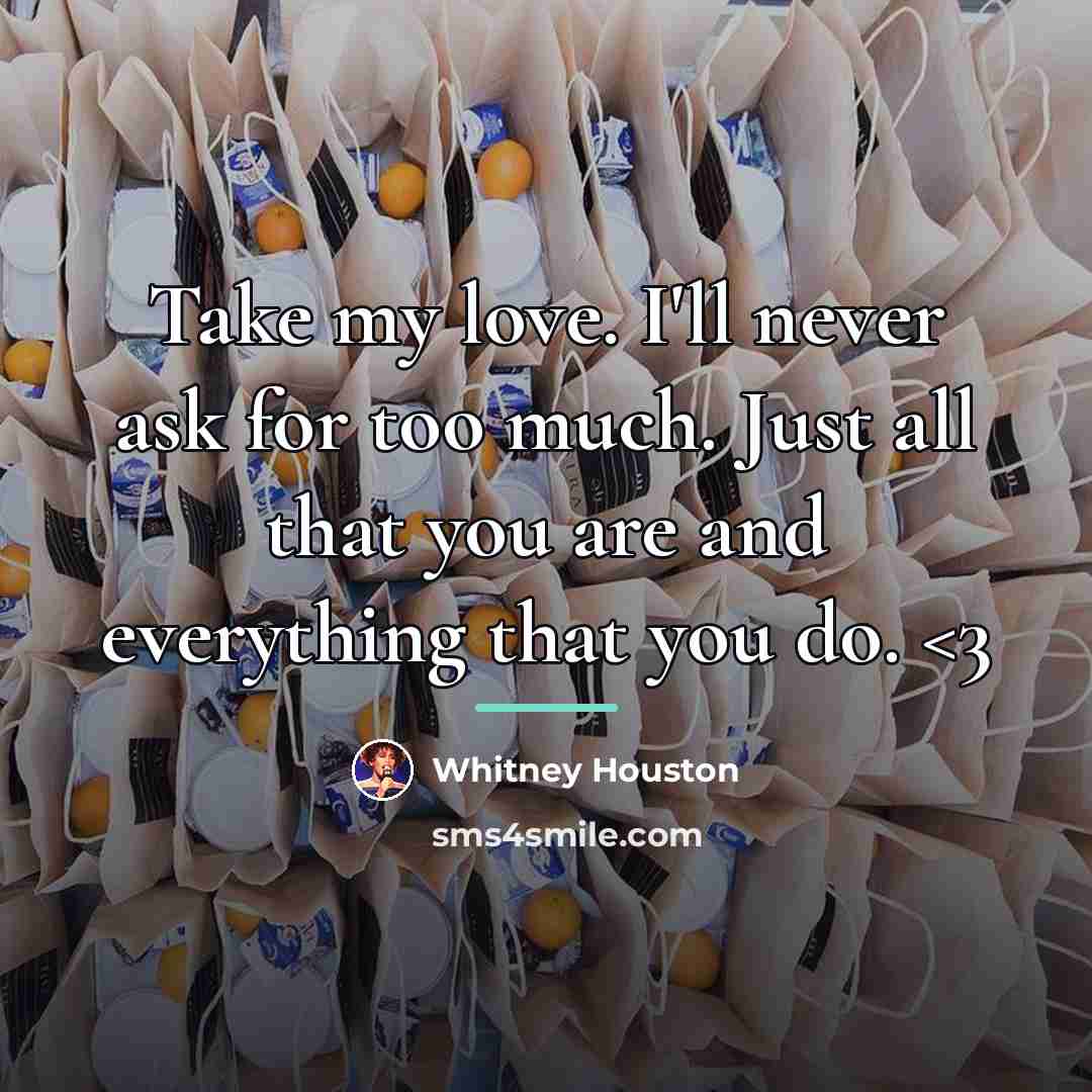 “Take my love. I'll never ask for too much. Just…” quote by Whitney Houston