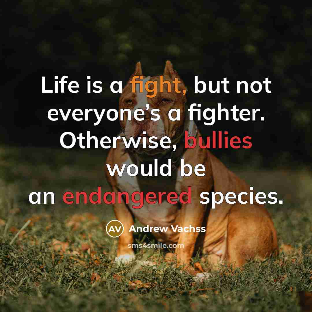 “Life is a fight, but not everyone’s a fighter. Otherwise, bullies would be an endangered species.” quote by Andrew Vachss