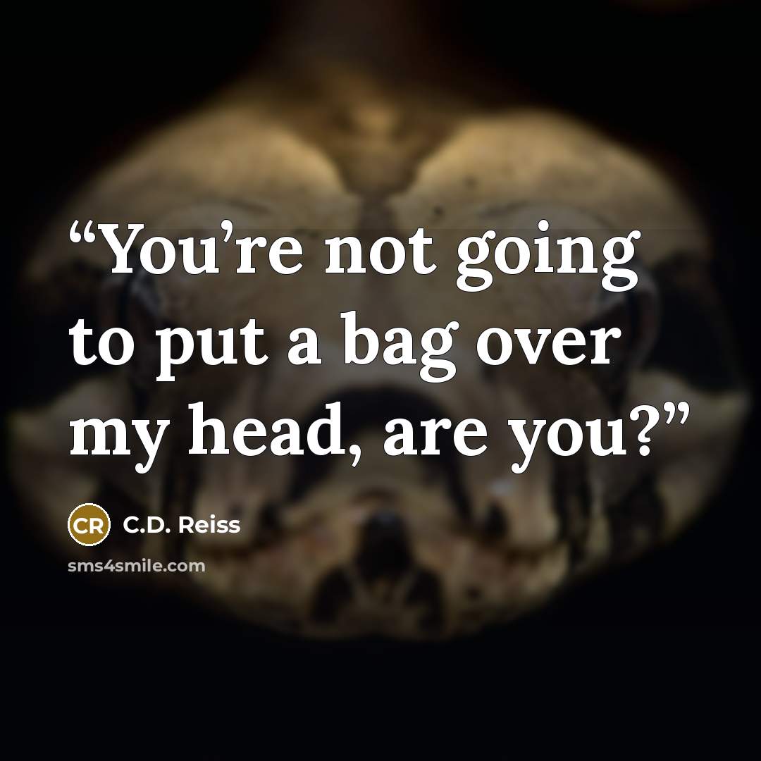 “You’re not going to put a bag over my head, are you?” quote by C.D. Reiss