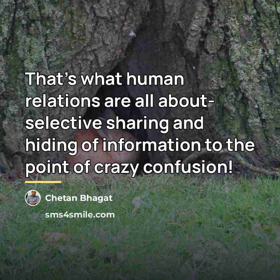 “That's what human relations are all about- selective sharing and…” quote by Chetan Bhagat