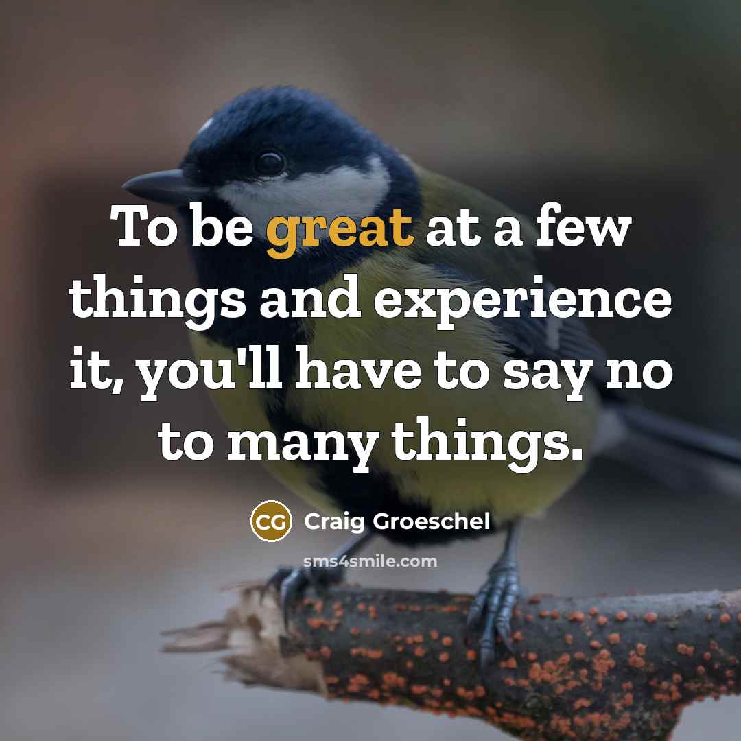 “To be great at a few things and experience it,…” quote by Craig Groeschel