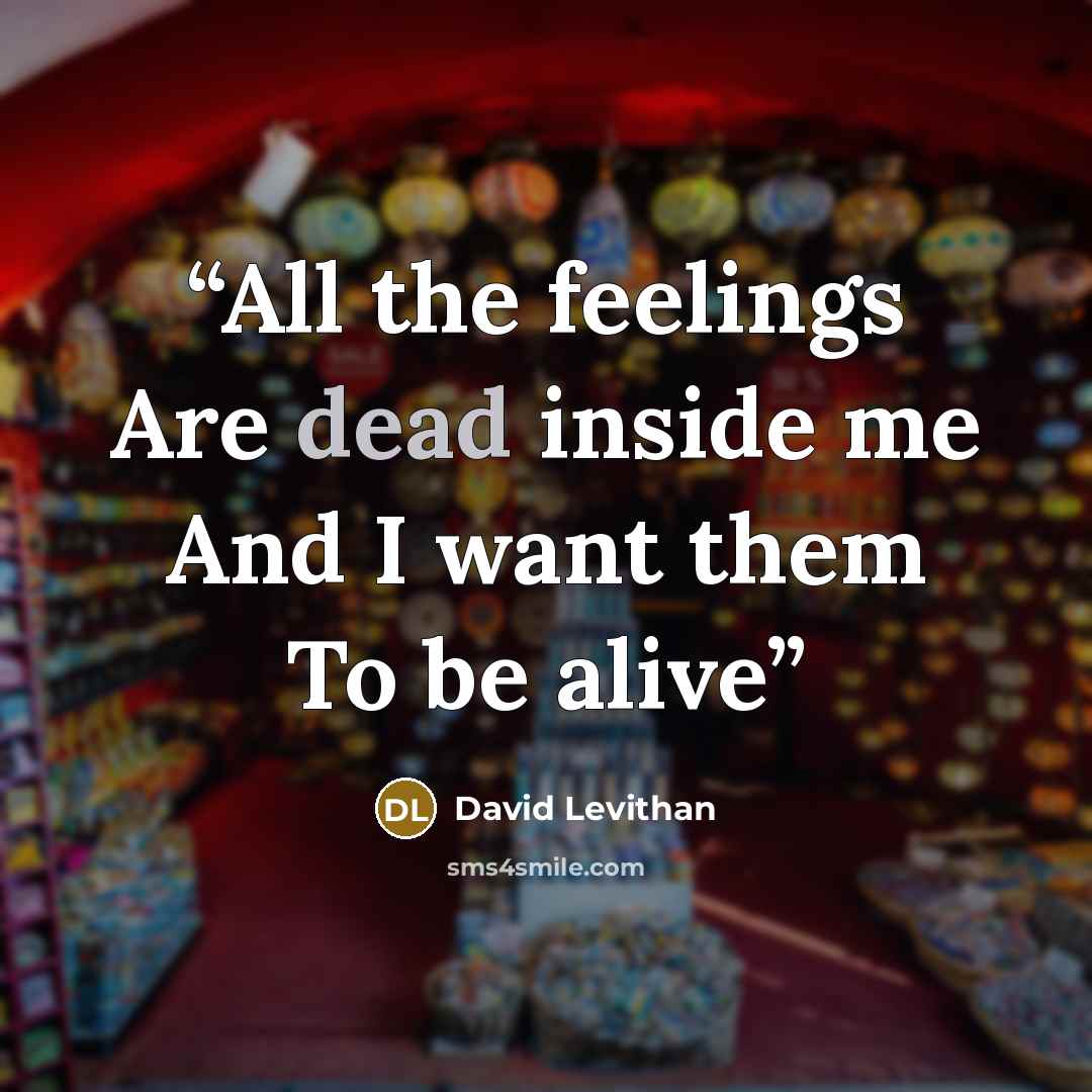 “All the feelings Are dead inside me And I want them To be alive” quote by David Levithan