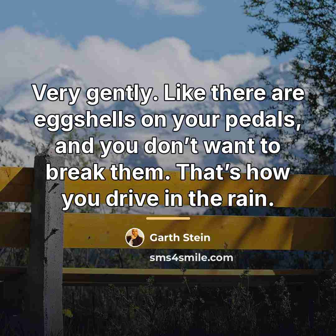 “Very gently. Like there are eggshells on your pedals, and…” quote by Garth Stein