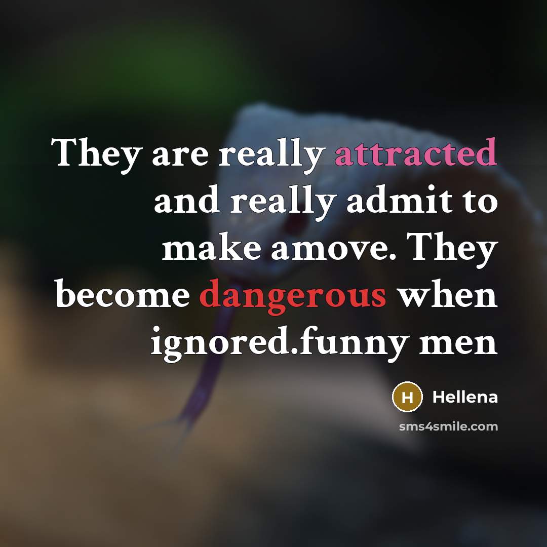 “They are really attracted and really admit to make amove. They become dangerous when ignored.funny men” quote by Hellena