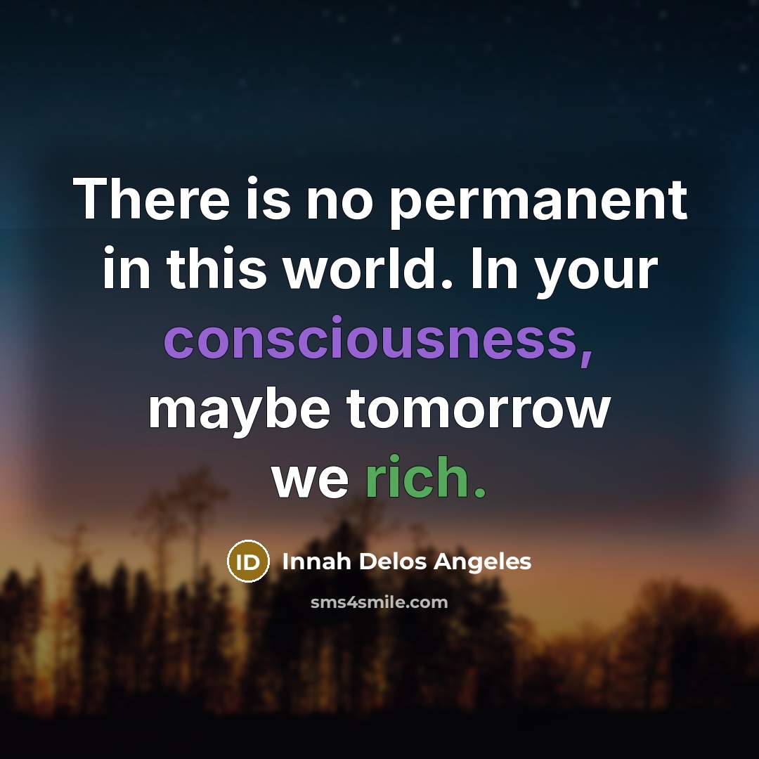 “There is no permanent in this world. In your consciousness,…” quote by Innah Delos Angeles