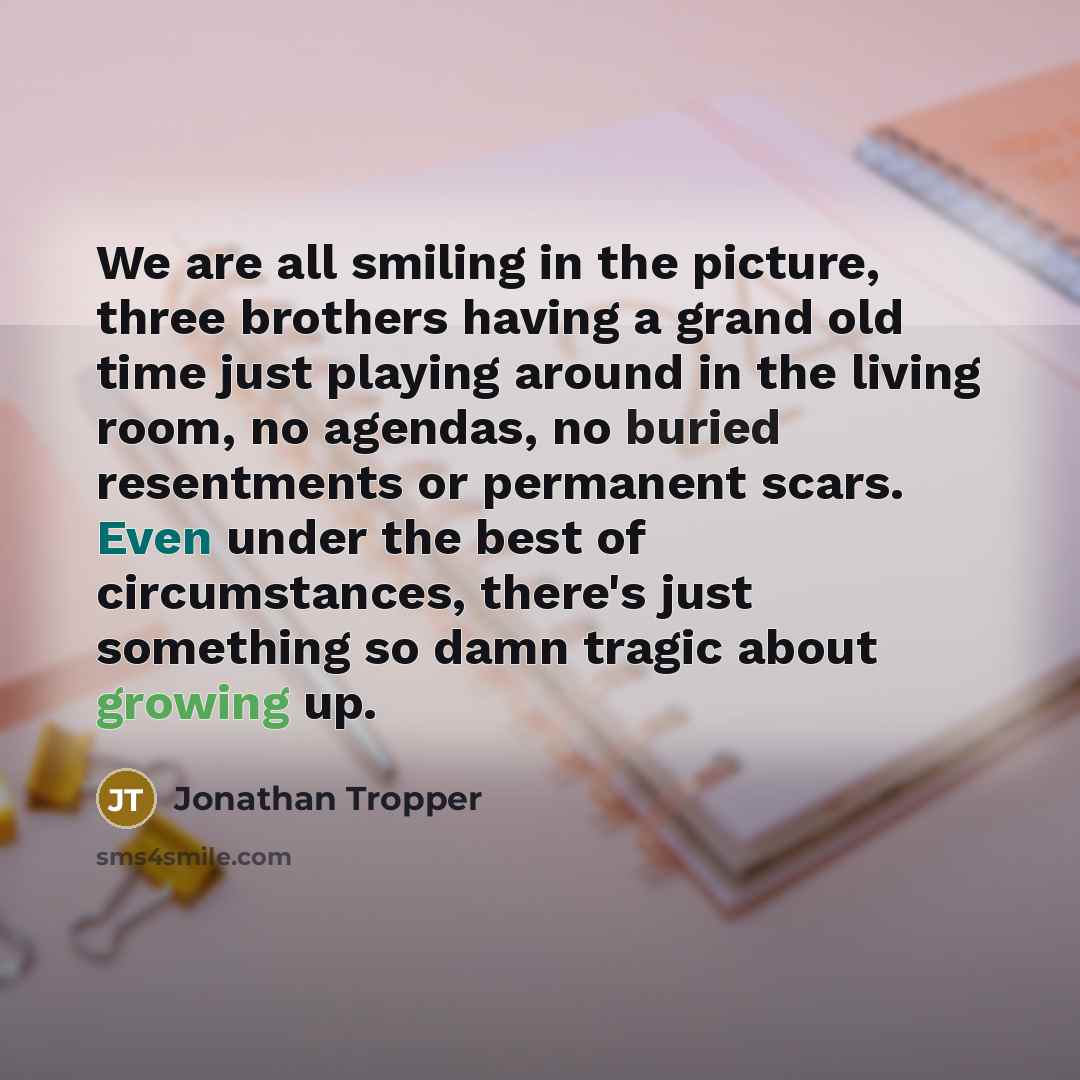 “We are all smiling in the picture, three brothers having…” quote by Jonathan Tropper
