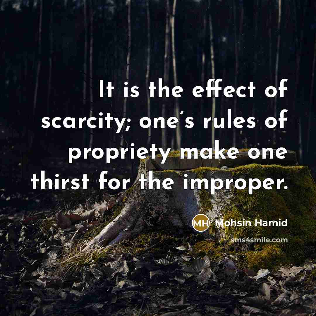 “It is the effect of scarcity; one’s rules of propriety…” quote by Mohsin Hamid
