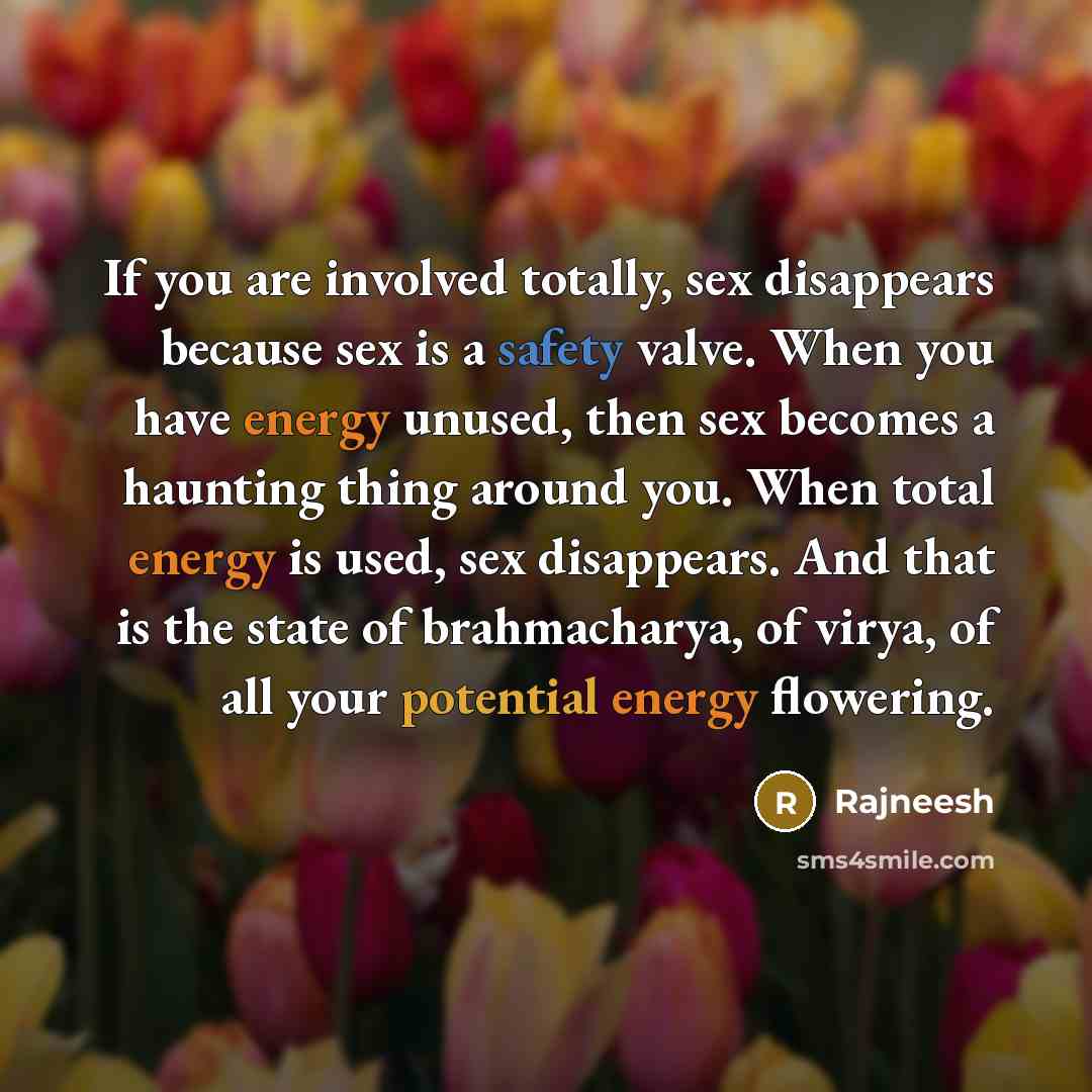 “If you are involved totally, sex disappears because sex is…” quote by Rajneesh