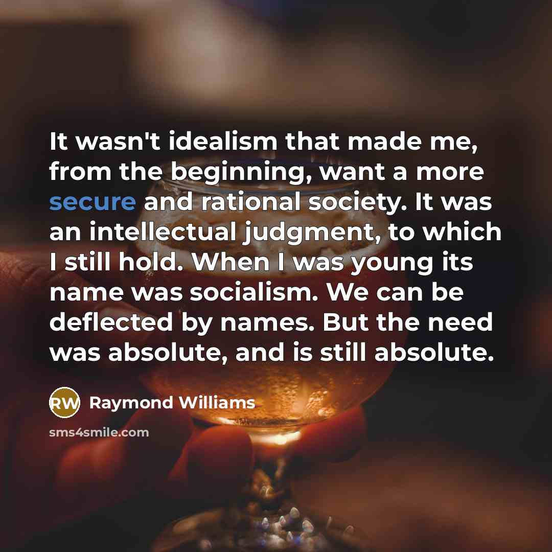 “It wasn't idealism that made me, from the beginning, want…” quote by Raymond Williams