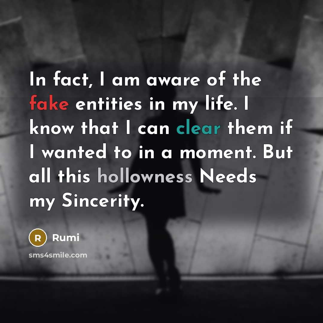 “In fact, I am aware of the fake entities in…” quote by Rumi
