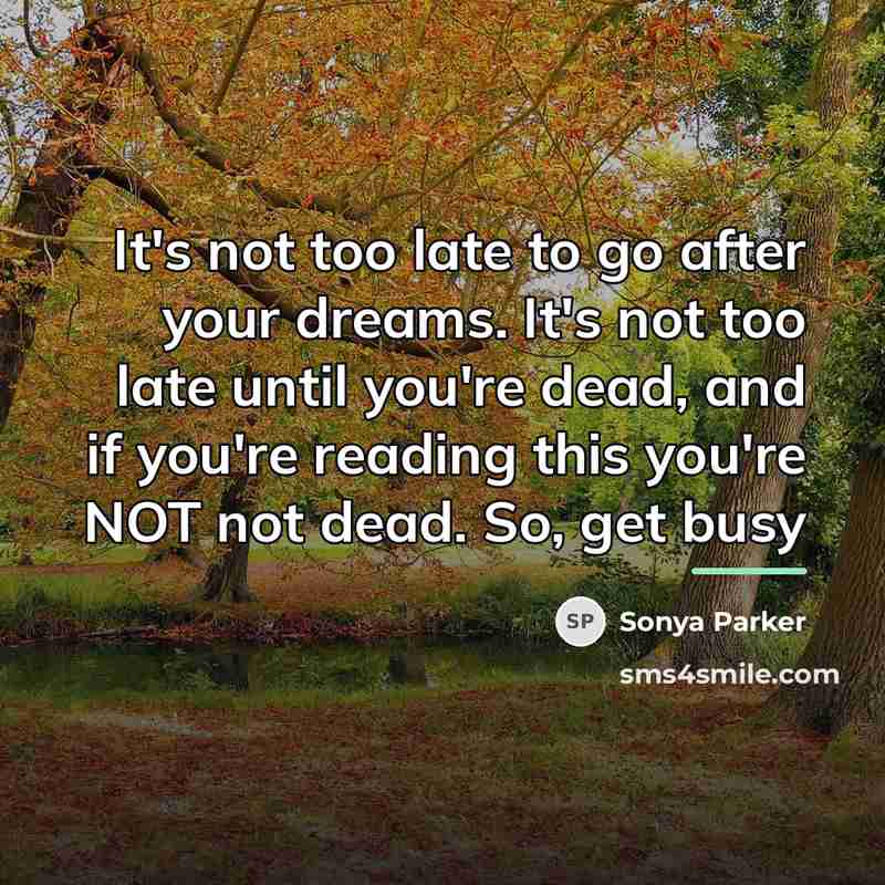 “It's not too late to go after your dreams. It's…” quote by SONYA PARKER