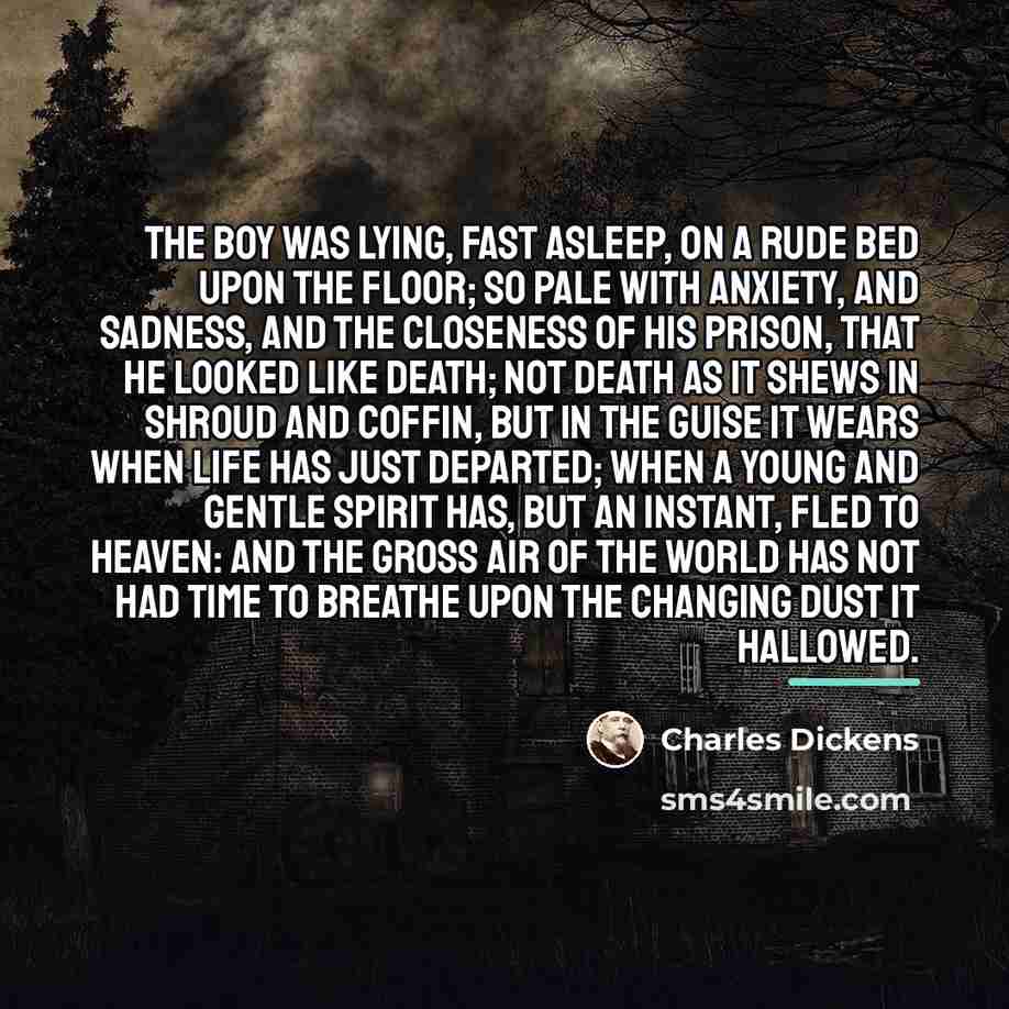 “The boy was lying, fast asleep, on a rude bed…” quote by Charles Dickens