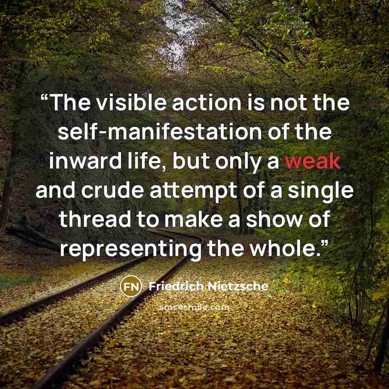 “The visible action is not the self-manifestation of the inward life, but only a weak and crude attempt of a single thread to make a show of representing the whole.” quote by Friedrich Nietzsche