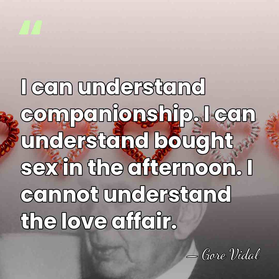 I can understand companionship. I can understand bought sex in the afternoon.&hellip; - Gore Vidal
