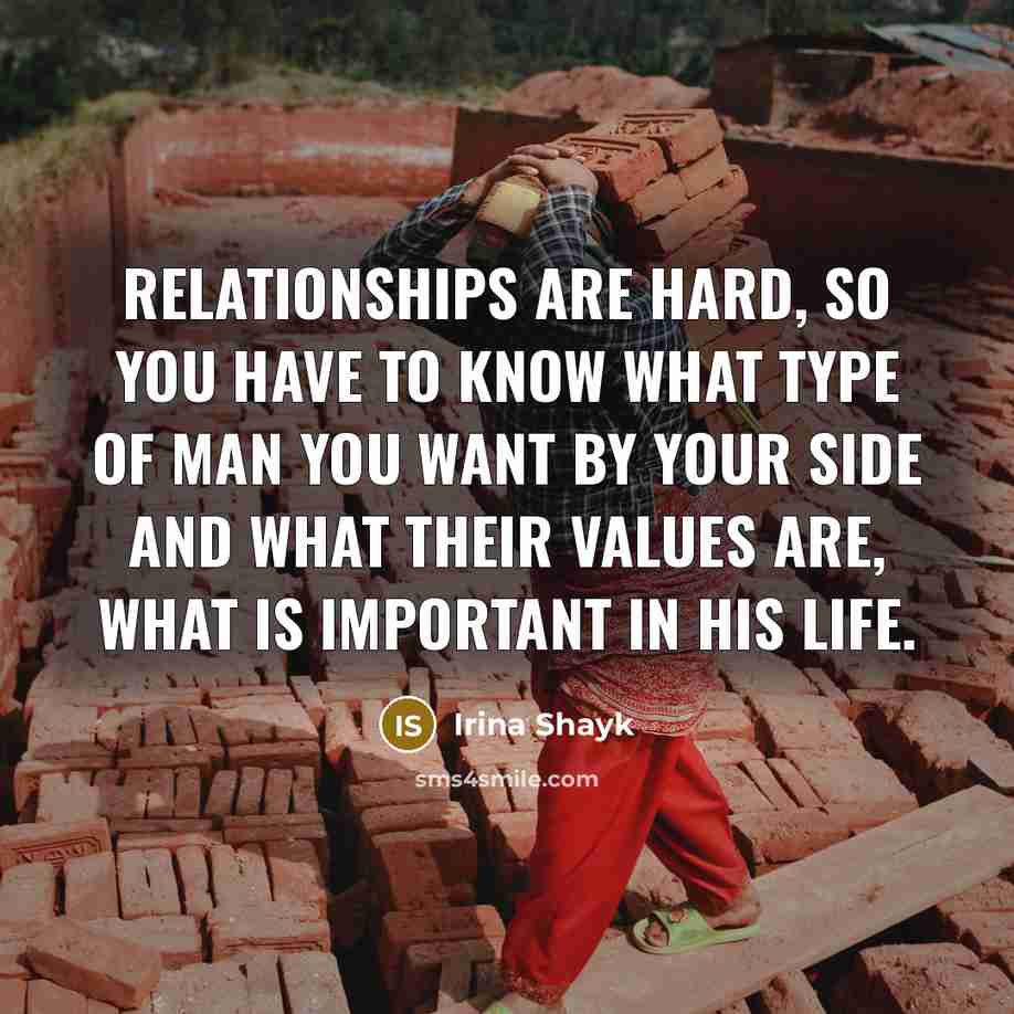 “Relationships are hard, so you have to know what type…” quote by Irina Shayk