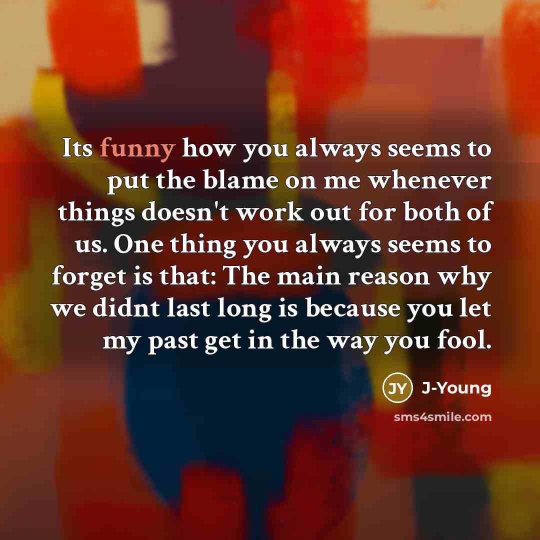 “Its funny how you always seems to put the blame…” quote by J-Young