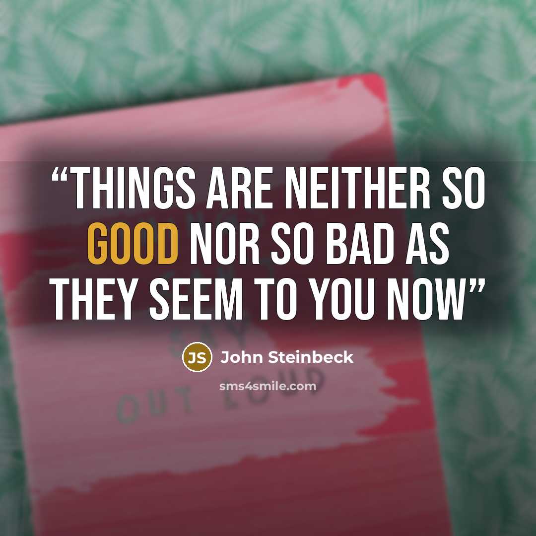 “Things are neither so good nor so bad as they seem to you now” quote by John Steinbeck