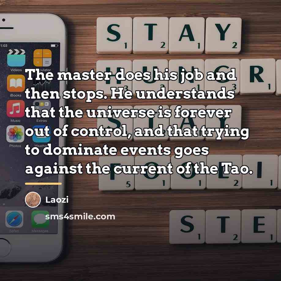 “The master does his job and then stops. He understands…” quote by Laozi