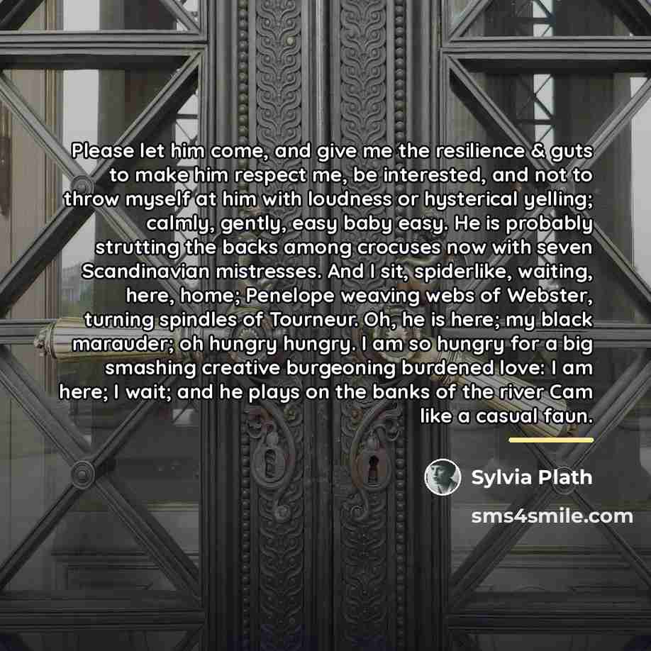 “Please let him come, and give me the resilience &…” quote by Sylvia Plath