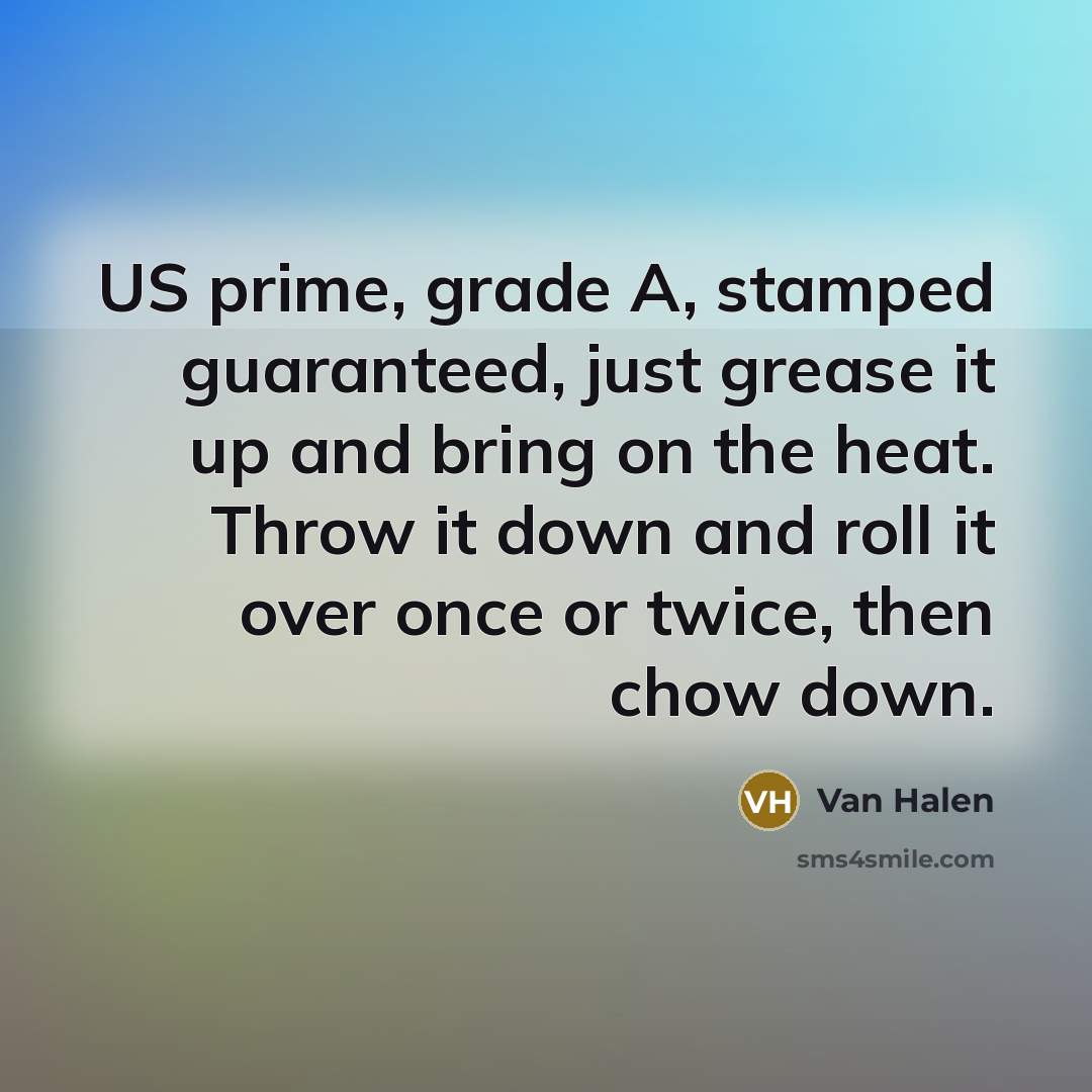 “US prime, grade A, stamped guaranteed, just grease it up…” quote by Van Halen